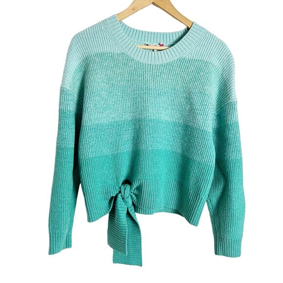 Parker Hampton Teal Blue Colorblock Tie Hem Crewneck Sweater Size Large - Picture 3 of 11